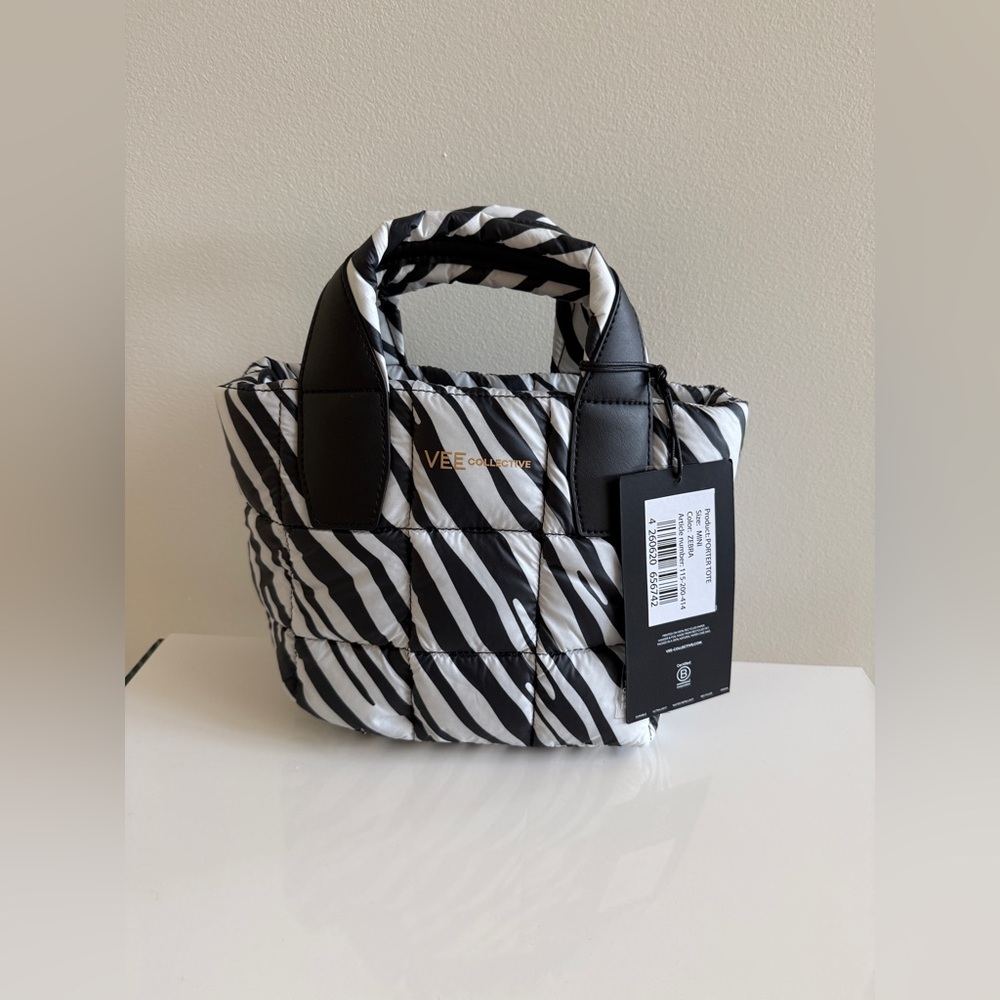 VEE COLLECTIVE Women's Black Porter Tote Mini Bag Handbag Crossbody, Zebra Print - Picture 3 of 12